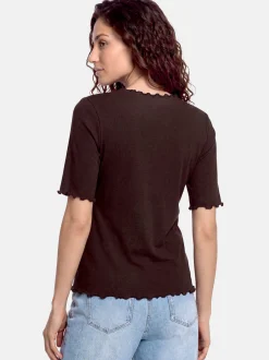 Cartoon Damen Halbarm-Shirt in braun