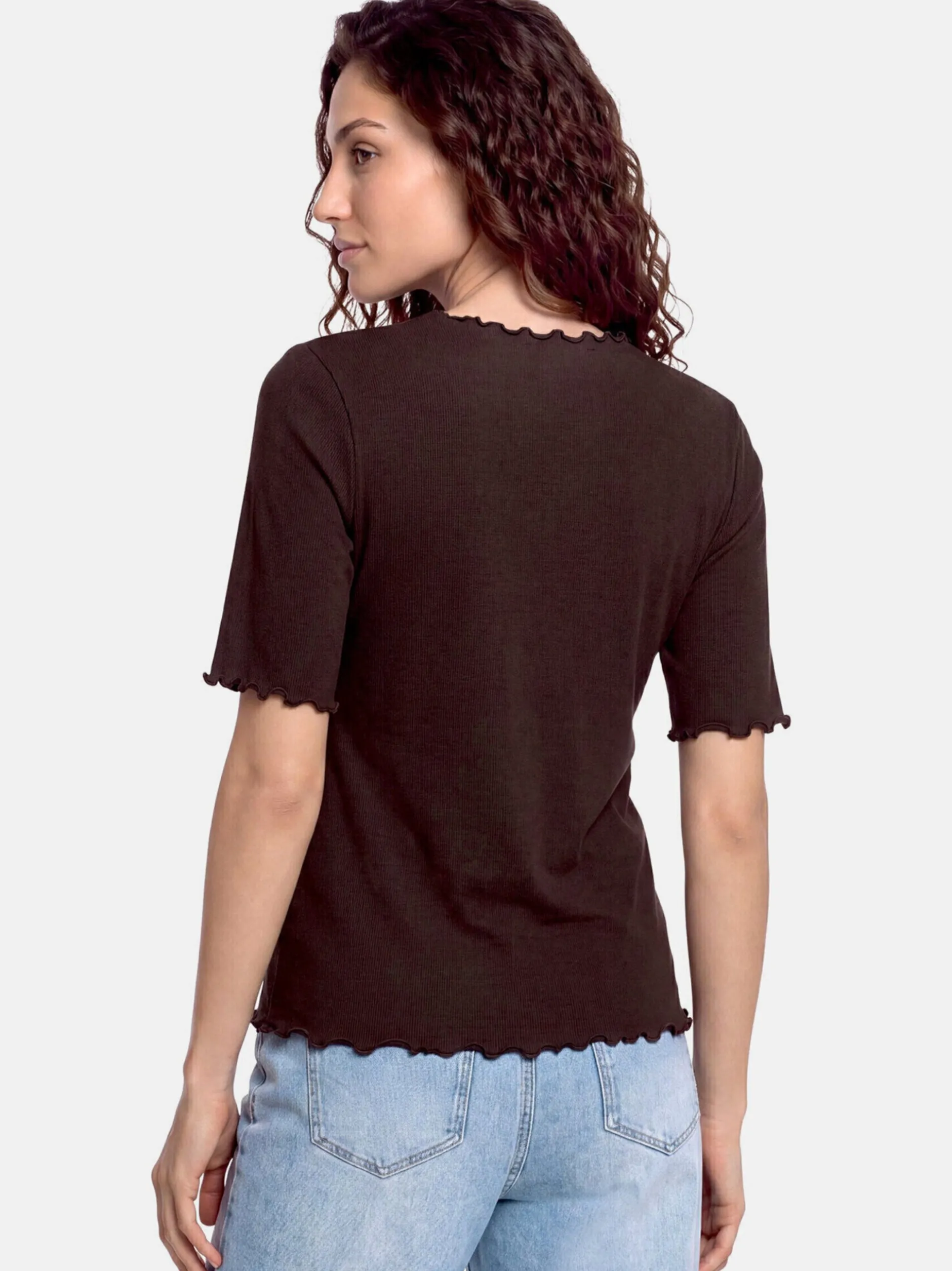 Cartoon Damen Halbarm-Shirt in braun