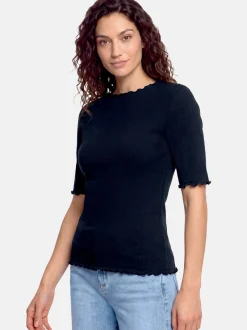 Cartoon Damen Halbarm-Shirt in blau