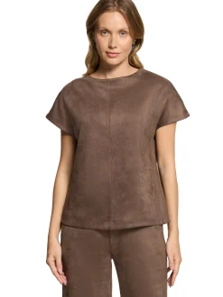 Cartoon Damen Kunstleder-Shirt in taupe
