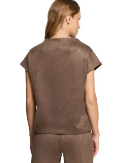 Cartoon Damen Kunstleder-Shirt in taupe