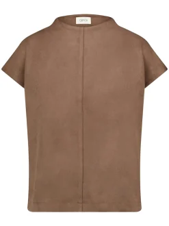 Cartoon Damen Kunstleder-Shirt in taupe