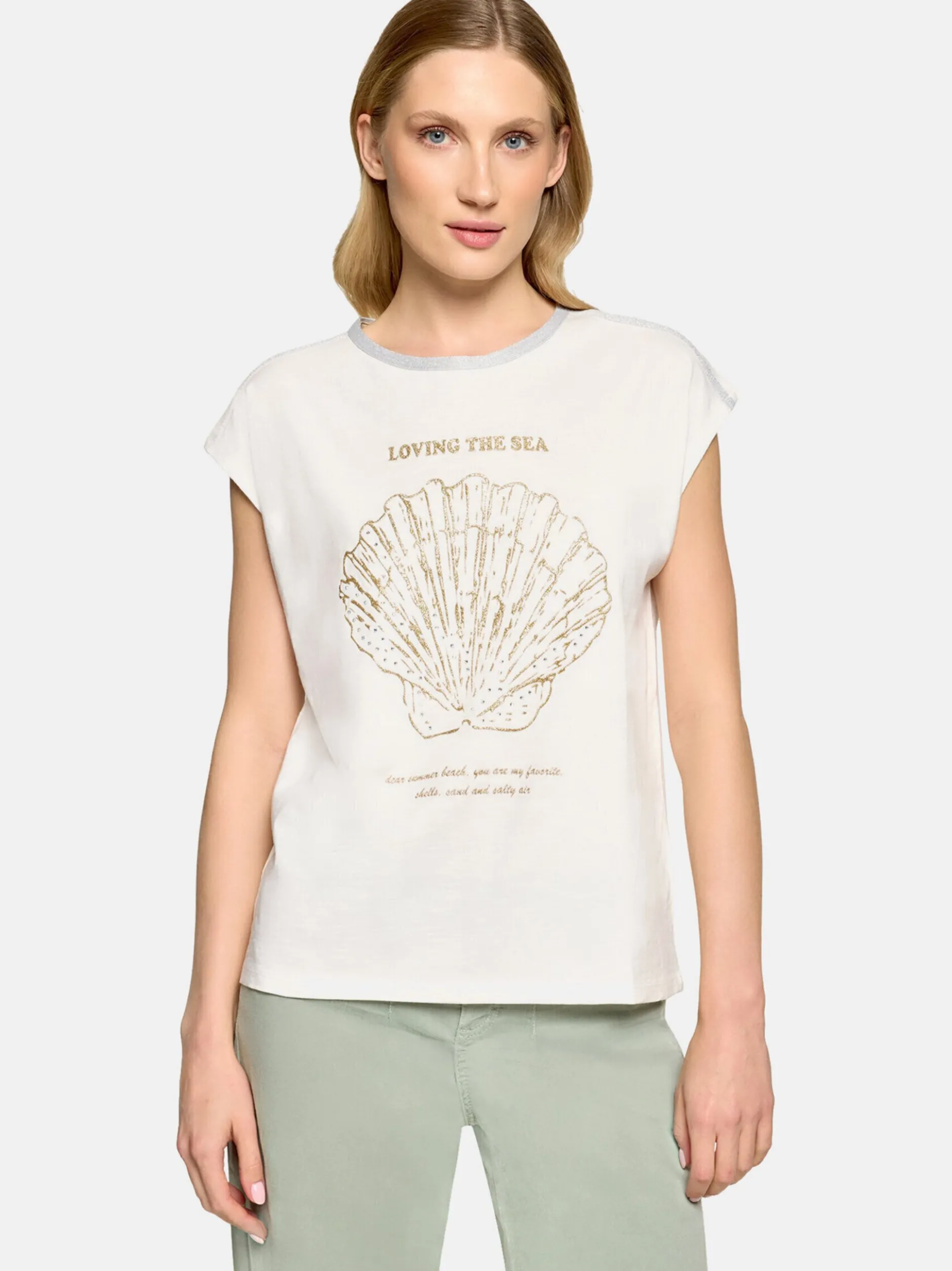 Cartoon Damen Kurzarmshirt in beige