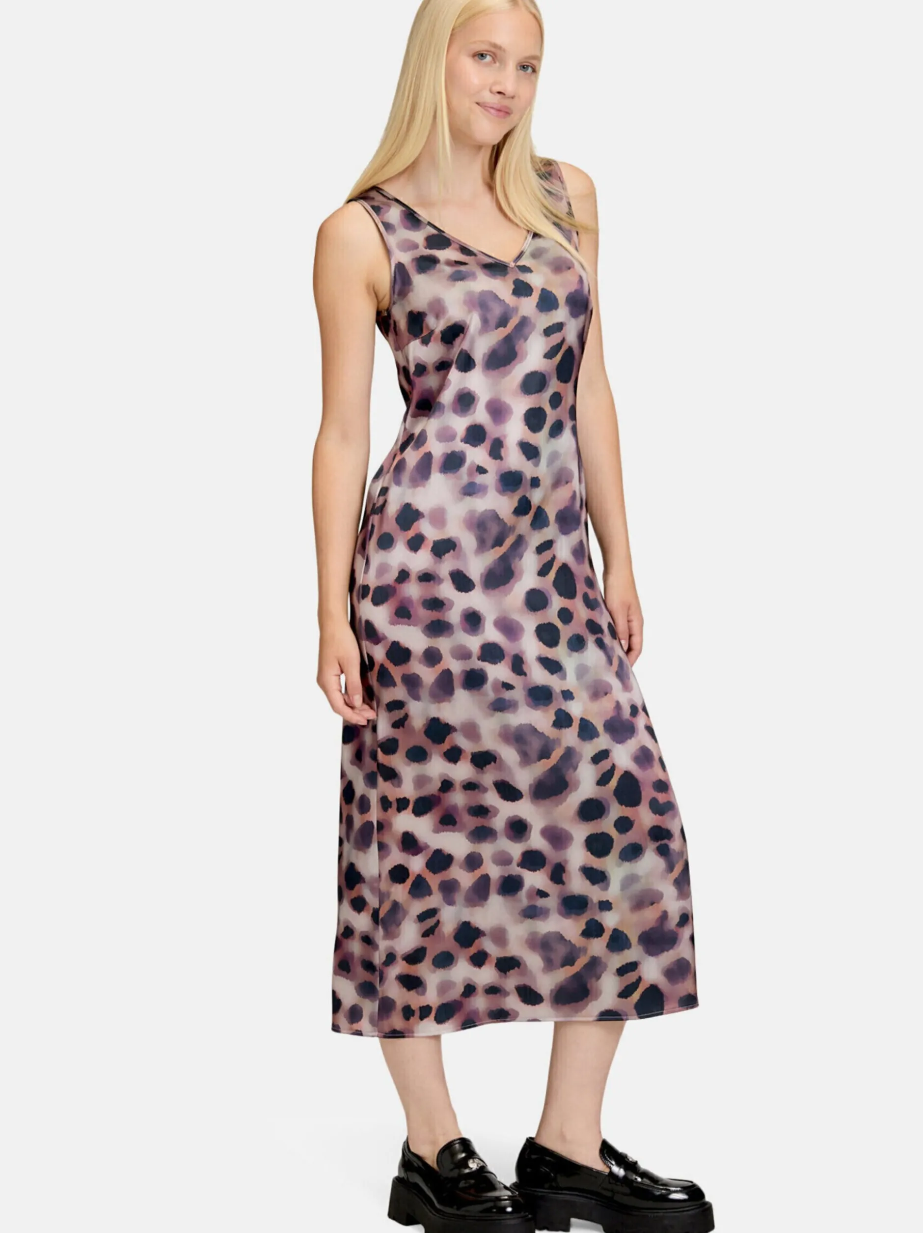 Cartoon Damen Midikleid in aubergine mehrfarbig