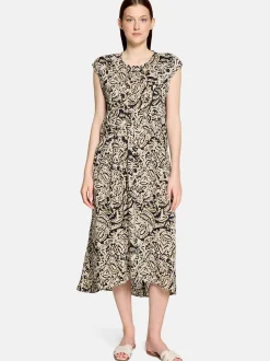 Cartoon Damen Midikleid in beige schwarz