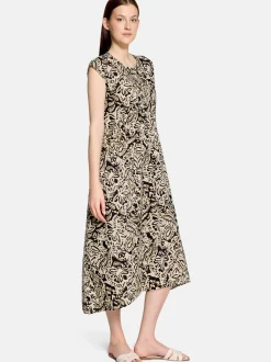 Cartoon Damen Midikleid in beige schwarz
