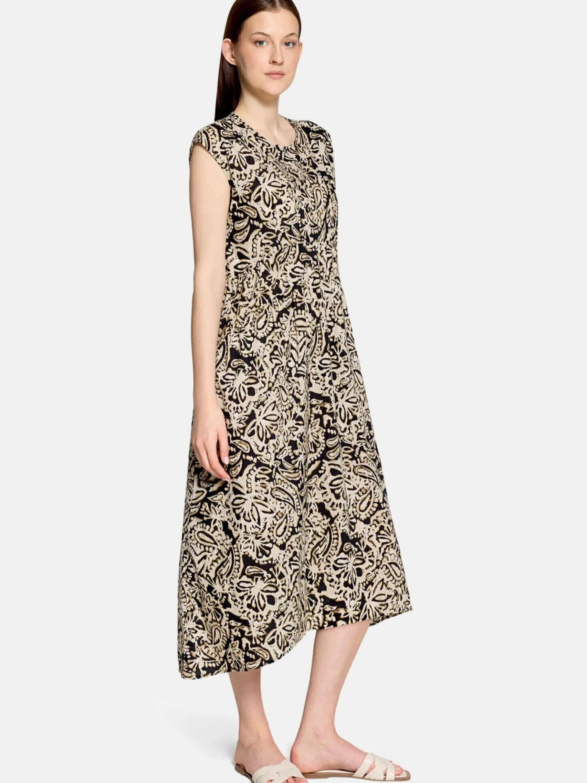 Cartoon Damen Midikleid in beige schwarz