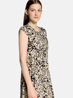 Cartoon Damen Midikleid in beige schwarz