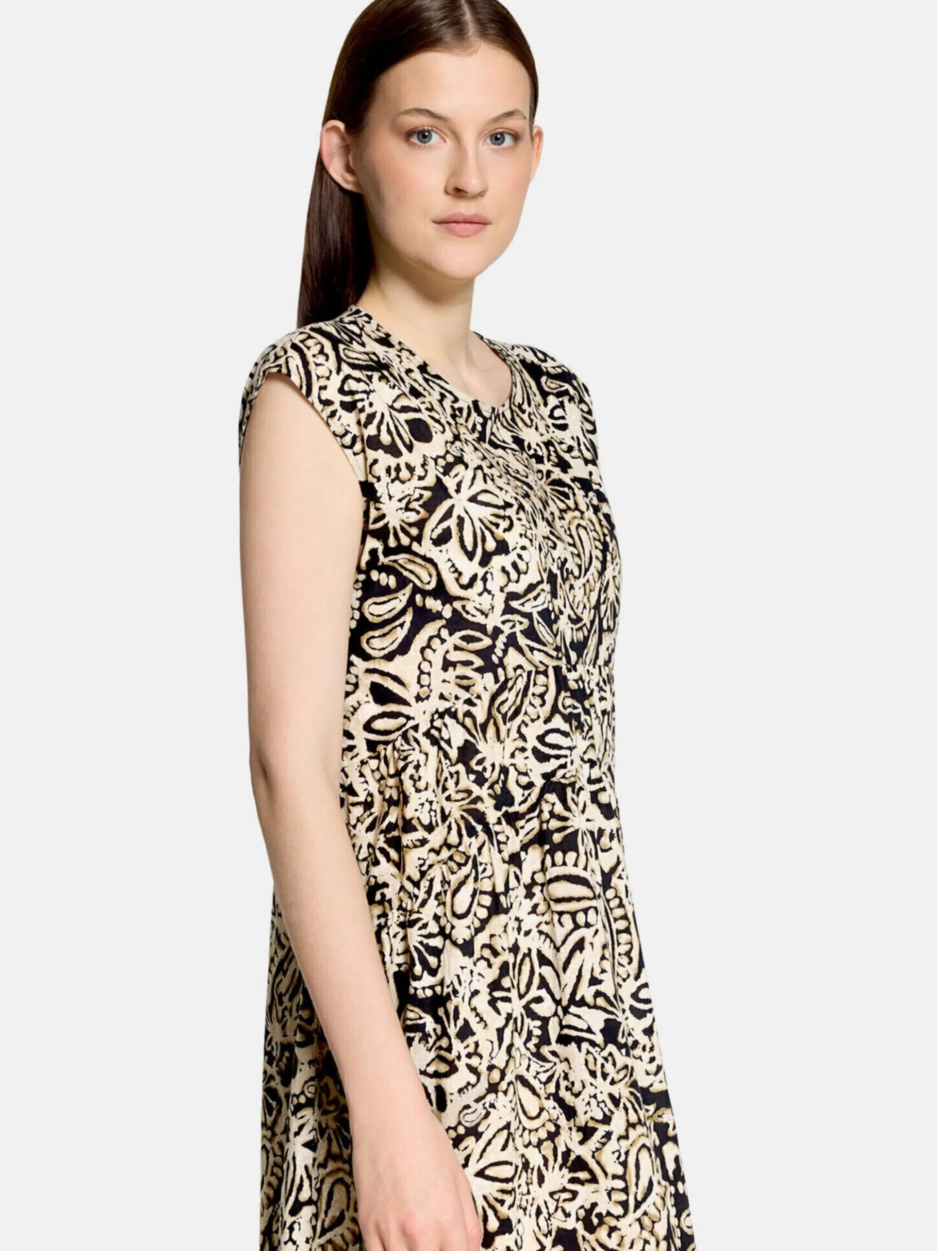 Cartoon Damen Midikleid in beige schwarz