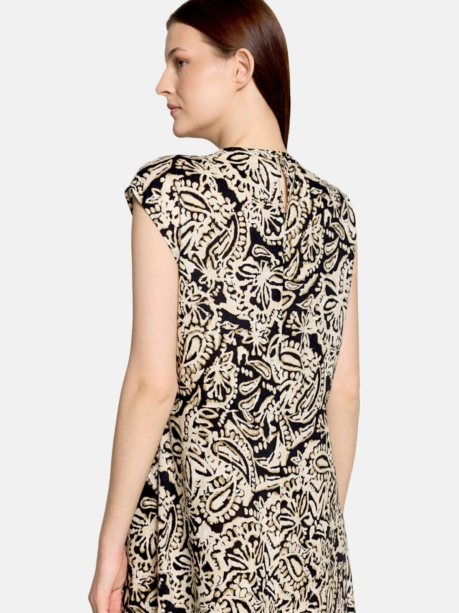 Cartoon Damen Midikleid in beige schwarz