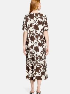 Cartoon Damen Midikleid in braun weiß
