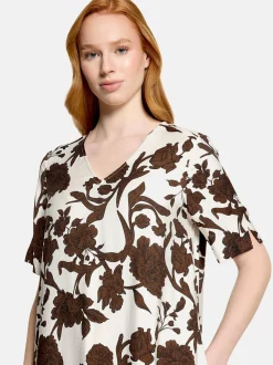 Cartoon Damen Midikleid in braun weiß
