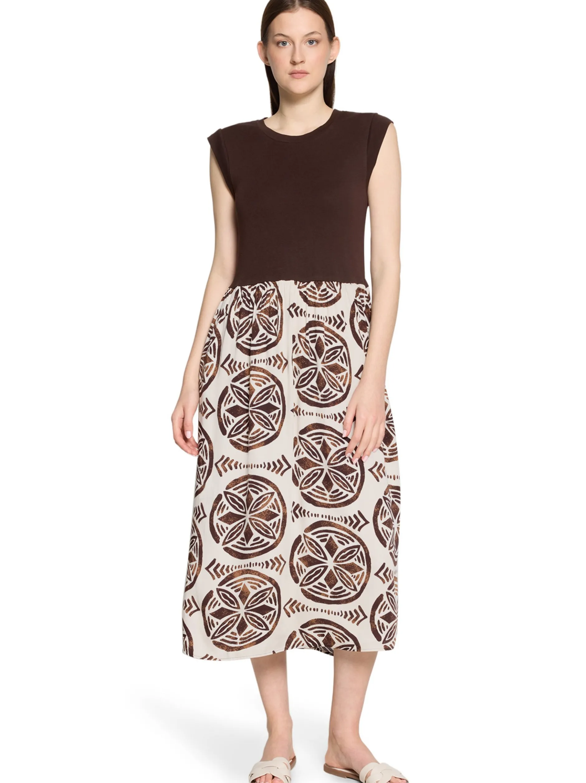 Cartoon Damen Midikleid in schoko beige - Länge: midi