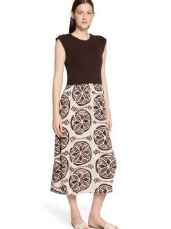 Cartoon Damen Midikleid in schoko beige - Länge: midi