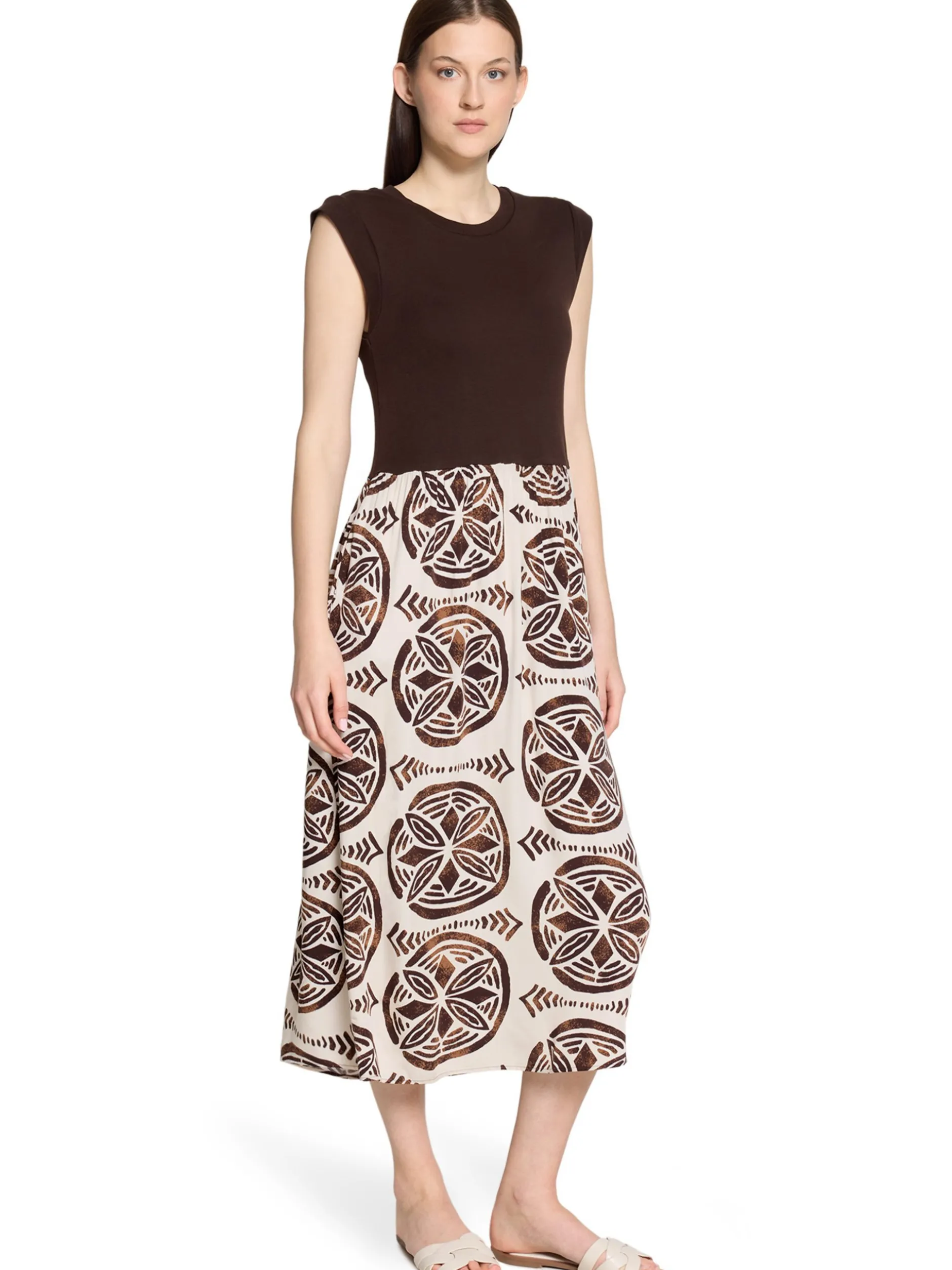 Cartoon Damen Midikleid in schoko beige - Länge: midi