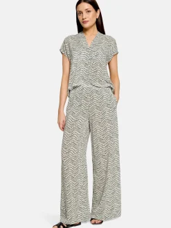 Cartoon Damen Palazzo-Hose in khaki weiß