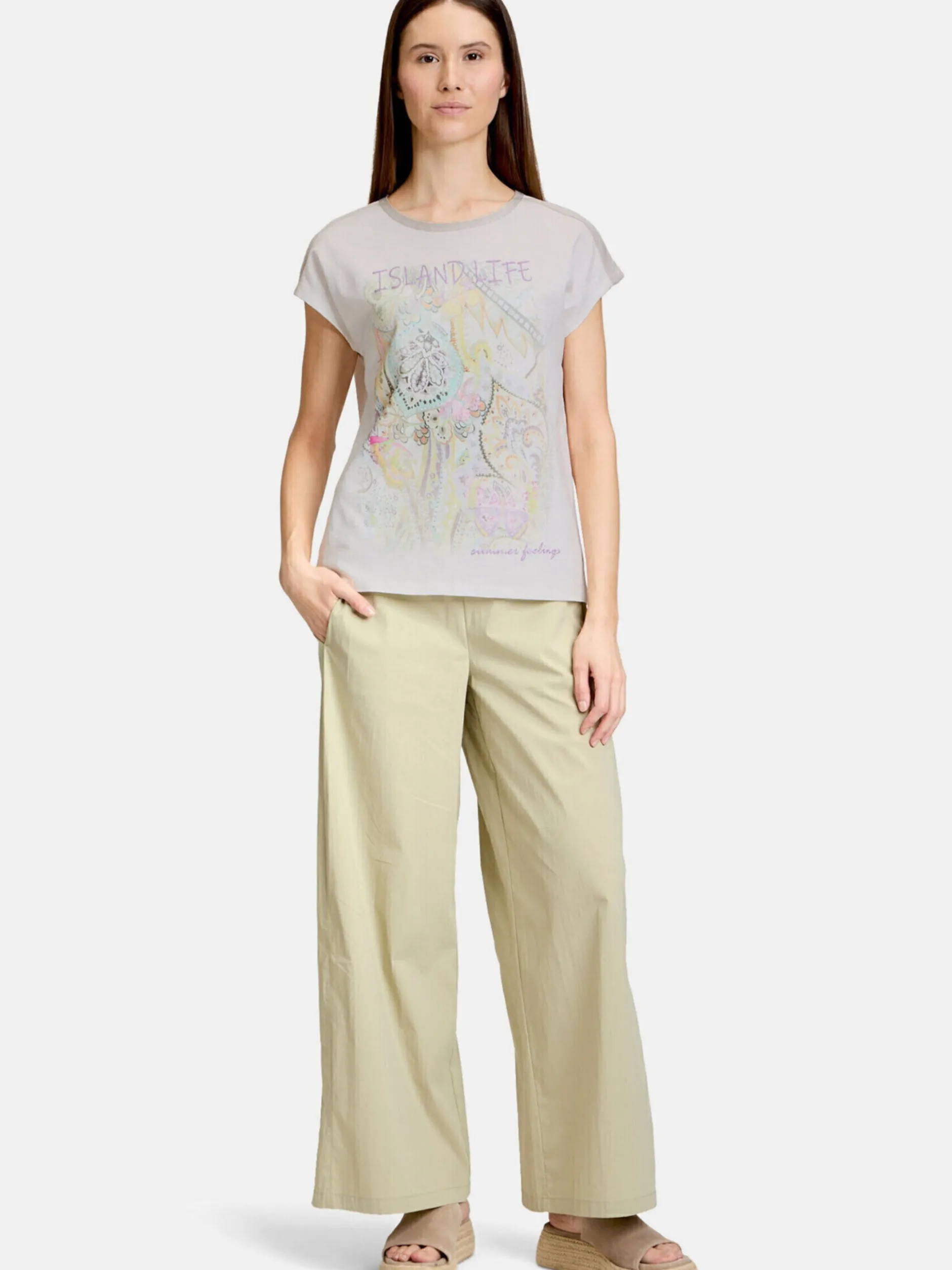 Cartoon Damen Rundhalsshirt in rosa mehrfarbig