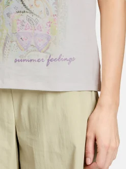 Cartoon Damen Rundhalsshirt in rosa mehrfarbig
