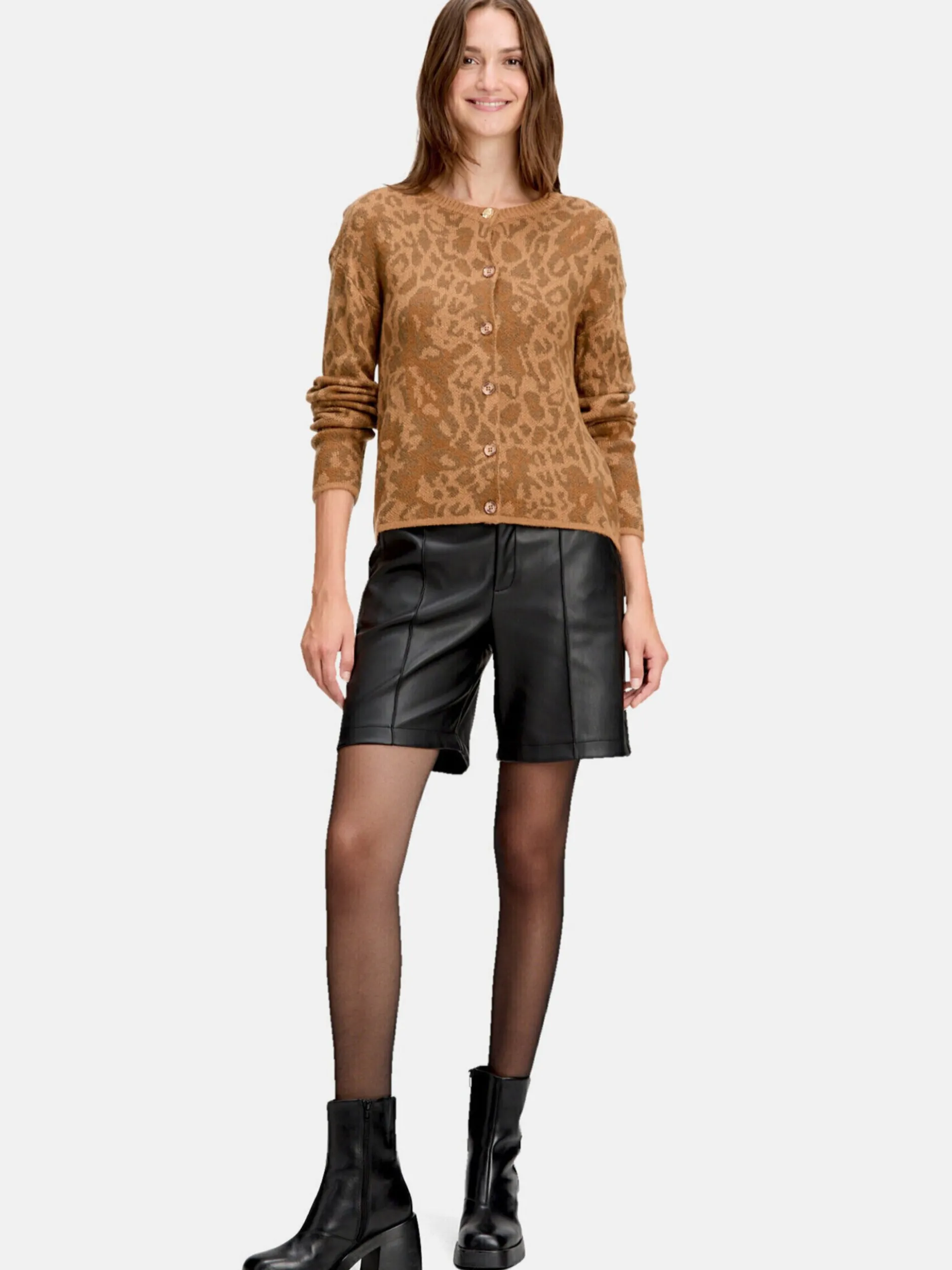 Cartoon Damen Strick-Cardigan in camel mehrfarbig