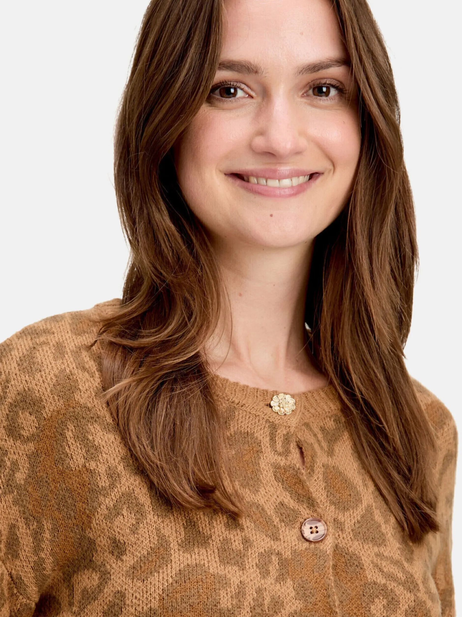 Cartoon Damen Strick-Cardigan in camel mehrfarbig