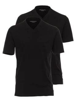 CASAMODA Herren T-Shirt - 2er Pack Basic in schwarz