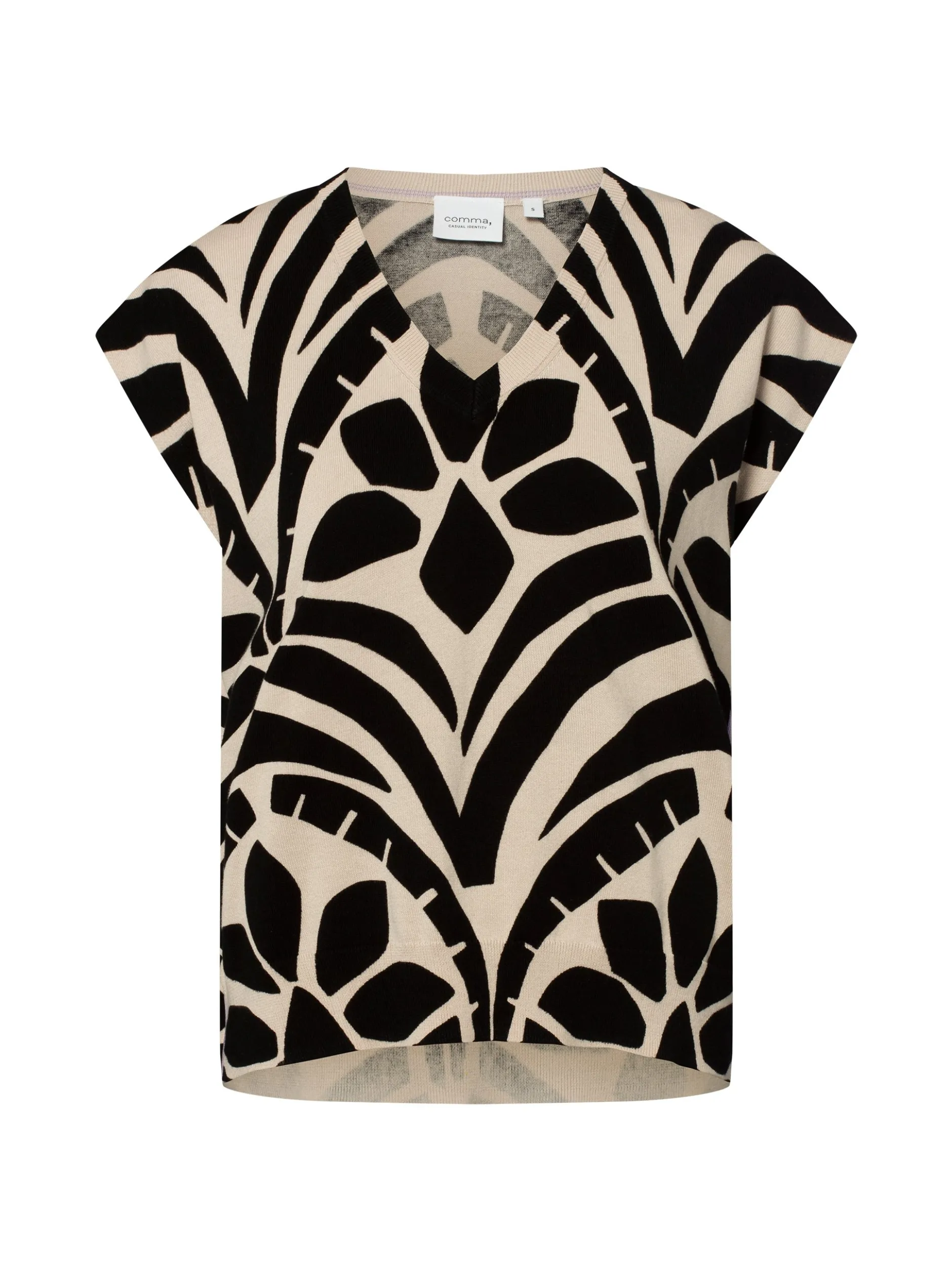 comma casual identity Damen Strickshirt in schwarz beige