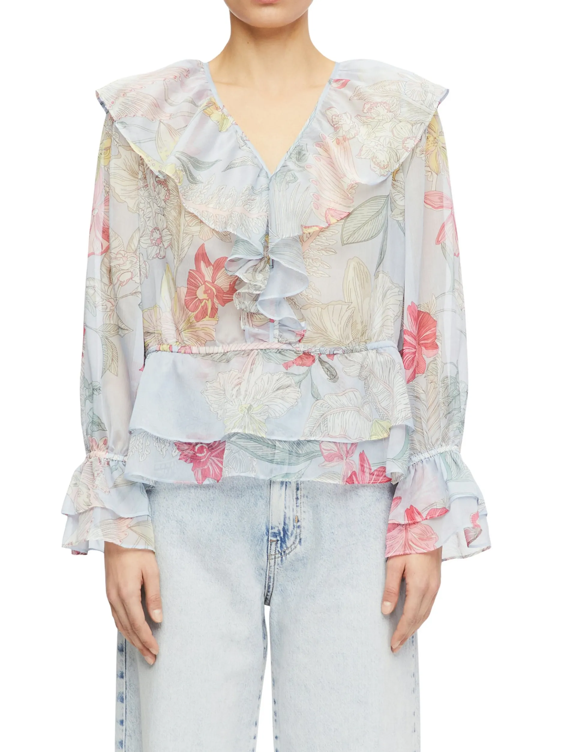 comma Damen Bluse in hellblau mehrfarbig