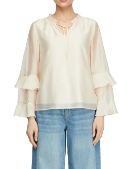 comma Damen Blusenshirt in beige - Ärmel: langarm