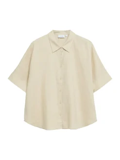 comma Damen Hemdbluse in beige - Ärmel: kurzarm