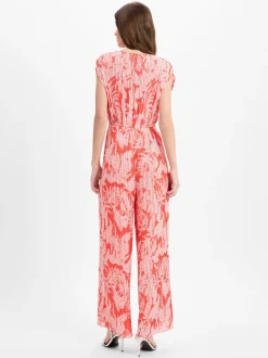comma Damen Jumpsuit in koralle weiß - Ärmel: ohne Arm