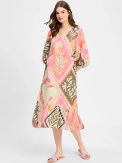 comma Damen Kleid in rosa mehrfarbig - Ärmel: 3/4 Arm