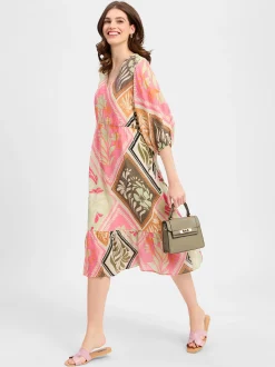 comma Damen Kleid in rosa mehrfarbig - Ärmel: 3/4 Arm