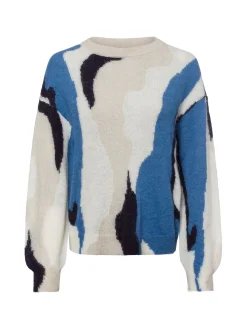comma Damen Pullover mit Alpaka-Anteil in beige blau