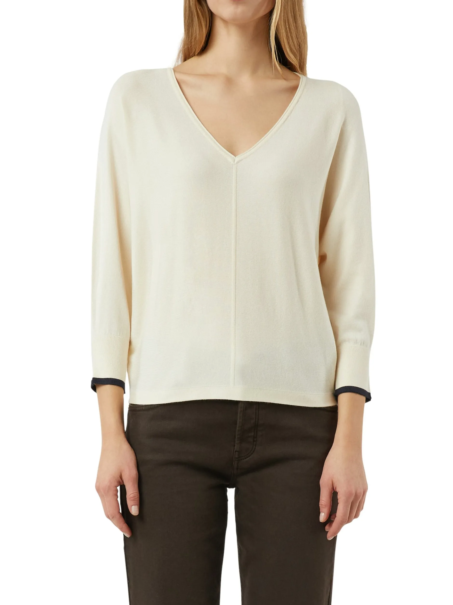 comma Damen Strickpullover in beige - Ärmel: 3/4 Arm