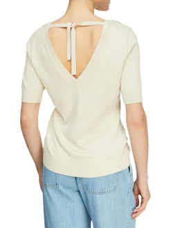 comma Damen Strickshirt in beige - Ärmel: kurzarm