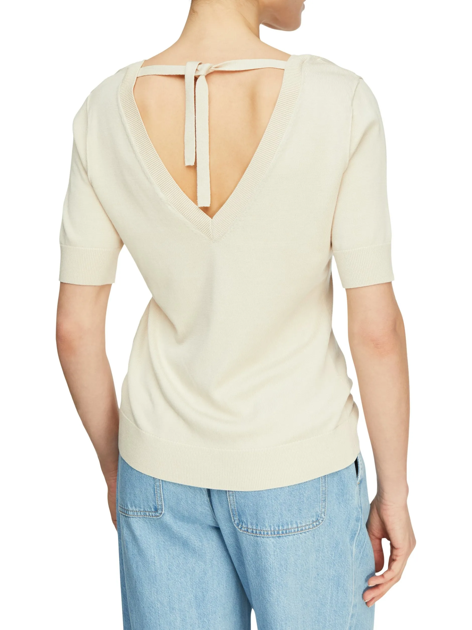 comma Damen Strickshirt in beige - Ärmel: kurzarm