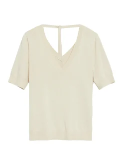 comma Damen Strickshirt in beige - Ärmel: kurzarm