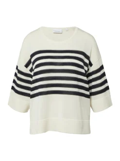 comma Damen Strickshirt in ecru schwarz - Ärmel: Halbarm