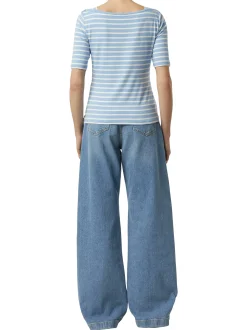 comma Damen T-Shirt in blau weiß - Ausschnitt: U-Boot
