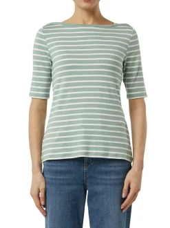 comma Damen T-Shirt in lind weiß - Ausschnitt: U-Boot