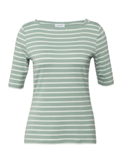 comma Damen T-Shirt in lind weiß - Ausschnitt: U-Boot