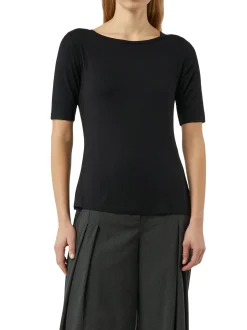 comma Damen T-Shirt in schwarz - Ausschnitt: U-Boot