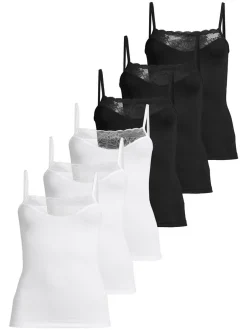 con-ta Damen Spaghetti Top - 6er Pack Modal in schwarz