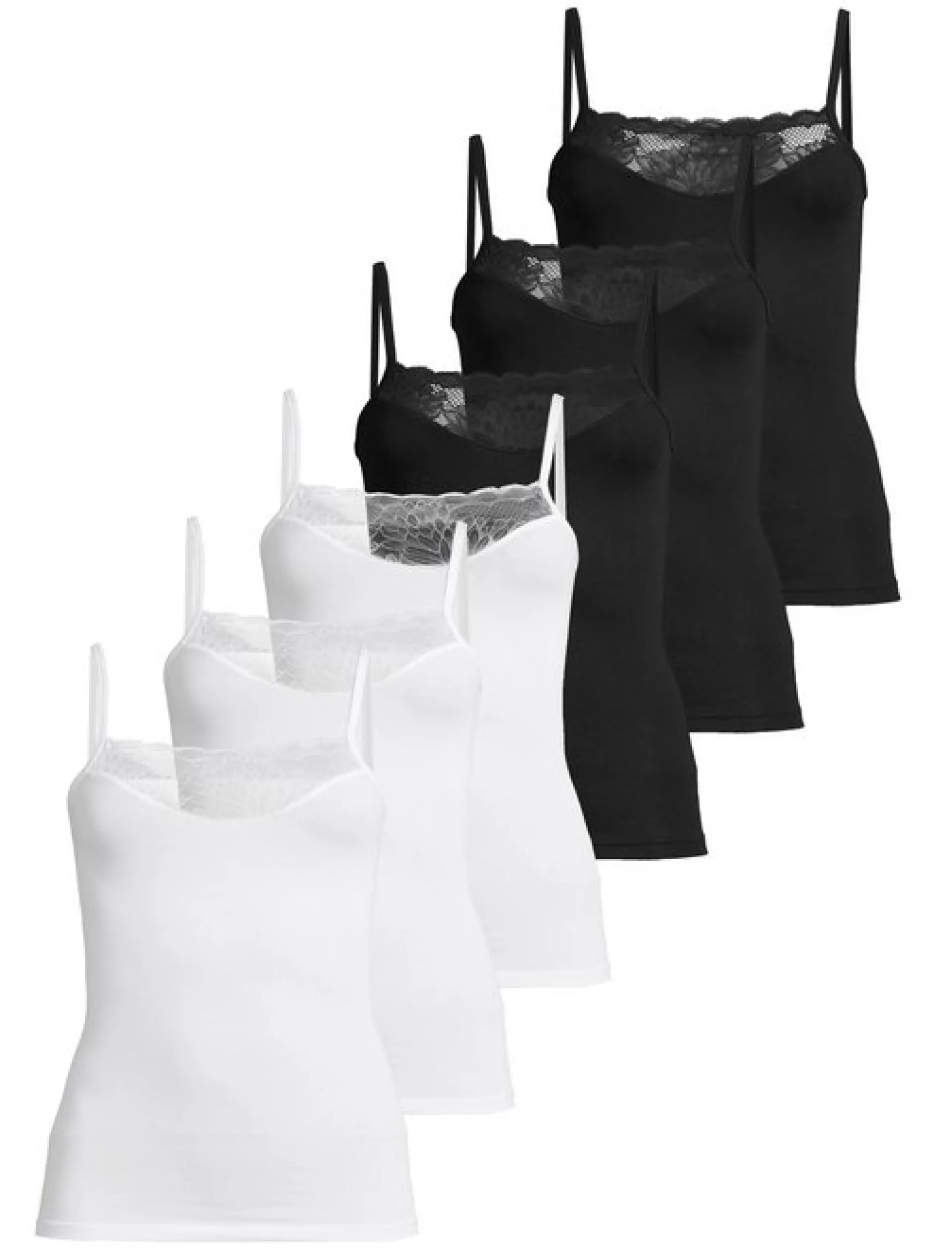 con-ta Damen Spaghetti Top - 6er Pack Modal in schwarz