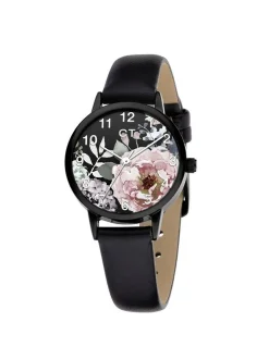 Cool Time Mädchen Armbanduhr - The Cool Rose Flower Power in schwarz