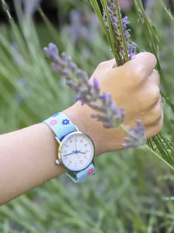 Cool Time Mädchen Armbanduhr - The Cool Flower Power in hellblau