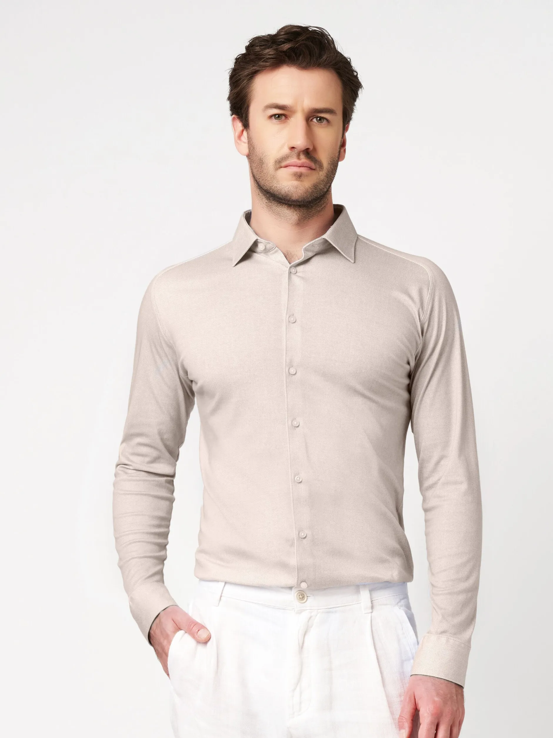 DESOTO Herren Jerseyhemd in beige - Ärmel: langarm