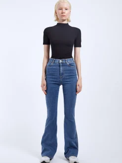Dr. Denim Damen Jeans – Moxy High Flare in light stone