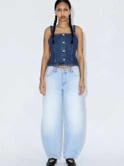 Dr. Denim Damen Jeans – Nanci Mid Barrel in bleached