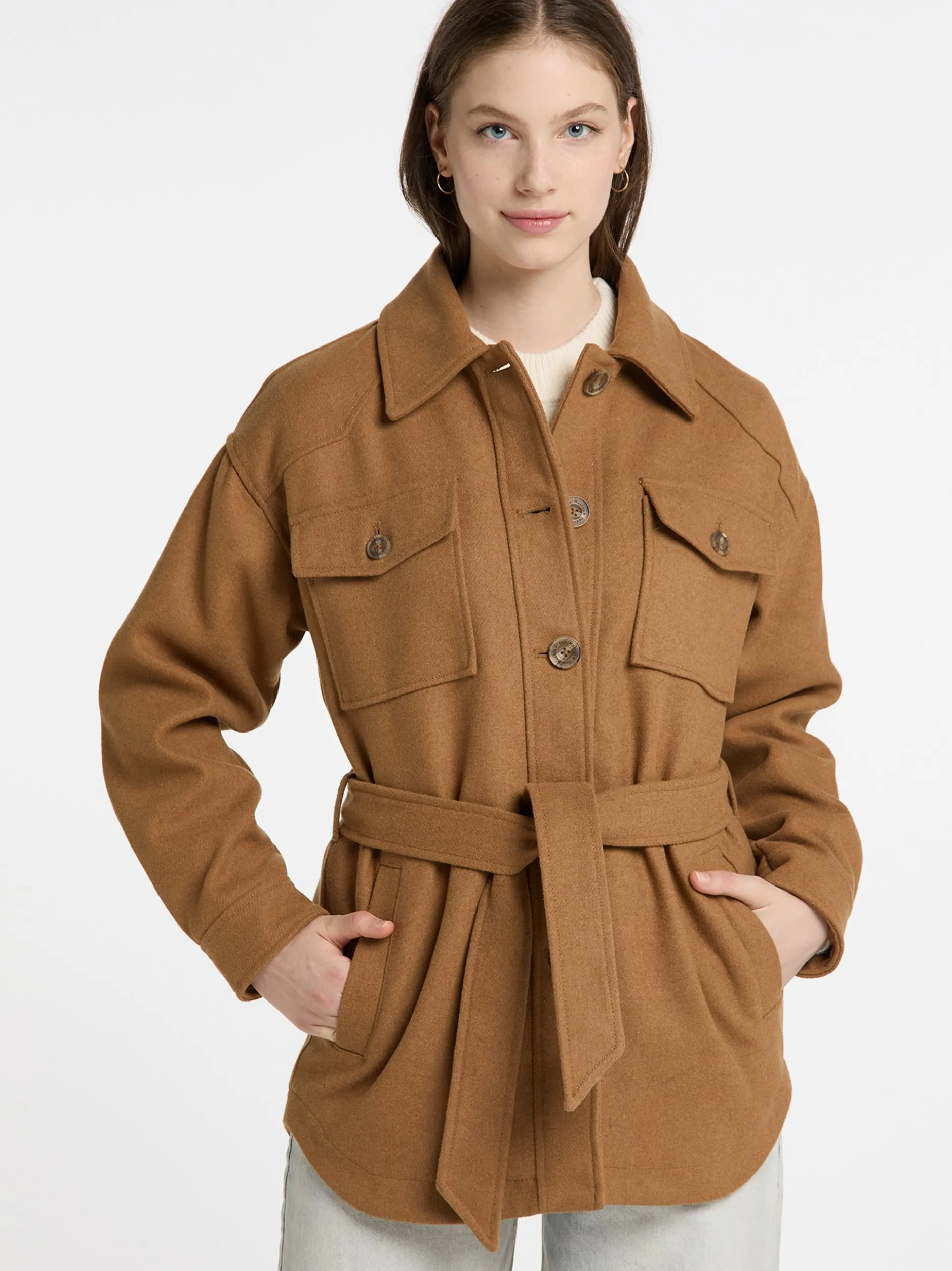 Dreimaster Damen Übergangsjacke aus Wollgemisch in braun